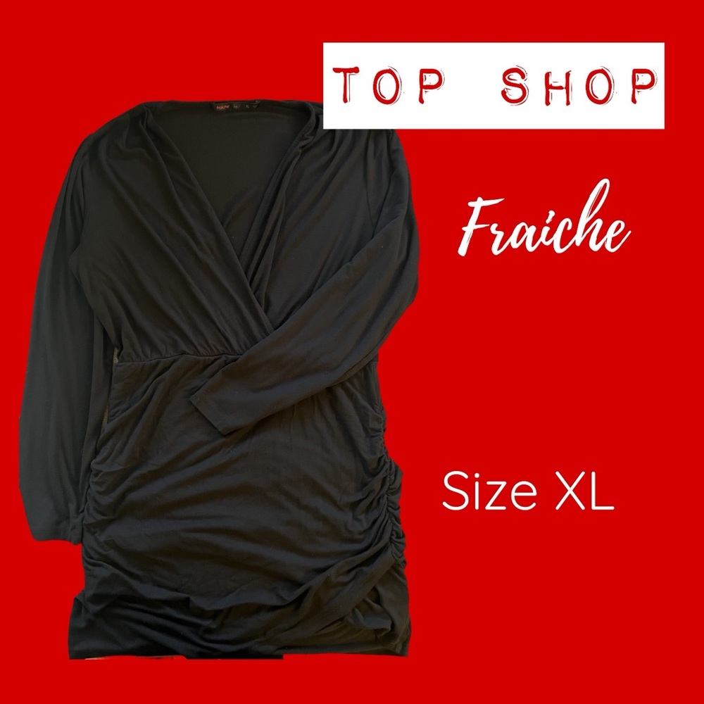 Fraiche by J Black Ruched Long Sleeve Wrap Style Midi Dress XL